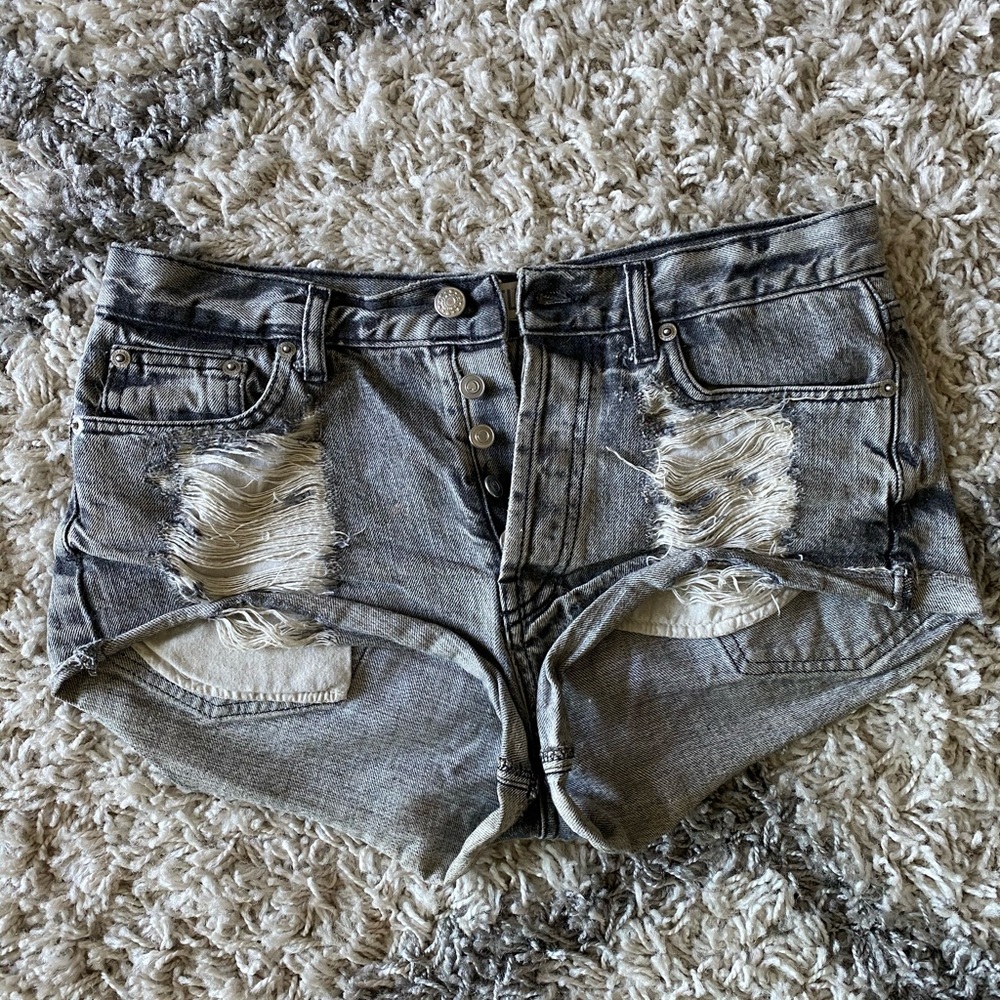 grey Brandy Melville destroyed button Denim shorts